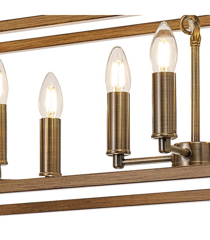 Catskill Linear Ceiling Pendant 8 Light E14 Medium Oak Antique Brass-7