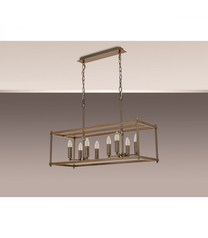 Catskill Linear Ceiling Pendant 8 Light E14 Medium Oak Antique Brass-9