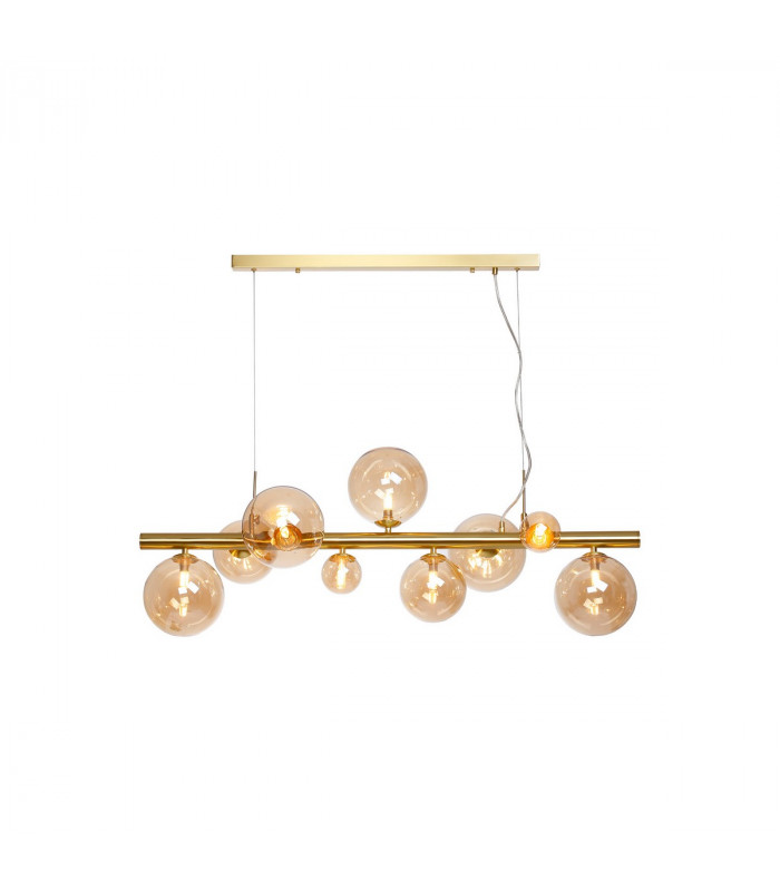 Marshall Linear Ceiling Pendant 9 Light G9 Satin Gold Amber Plated Glass-1