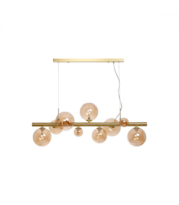 Marshall Linear Ceiling Pendant 9 Light G9 Satin Gold Amber Plated Glass-4