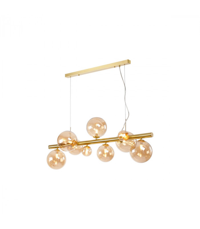 Marshall Linear Ceiling Pendant 9 Light G9 Satin Gold Amber Plated Glass-5