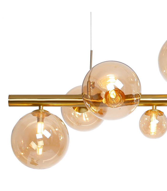 Marshall Linear Ceiling Pendant 9 Light G9 Satin Gold Amber Plated Glass-8