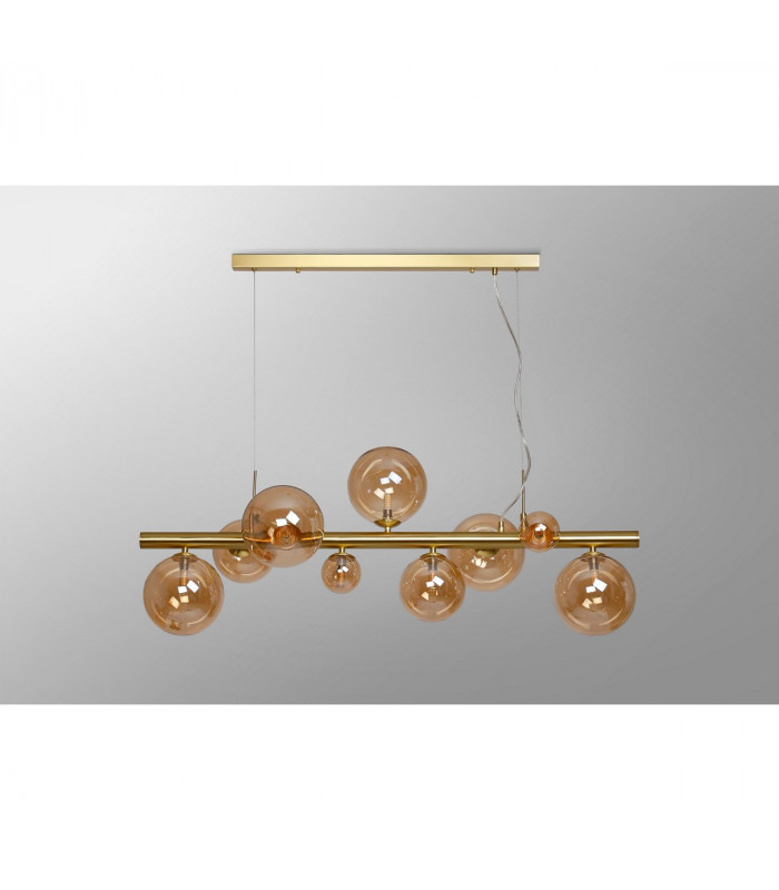 Marshall Linear Ceiling Pendant 9 Light G9 Satin Gold Amber Plated Glass-10
