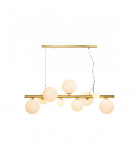 Marshall Linear Ceiling Pendant 9 Light G9 Satin Gold Opal Glass-1