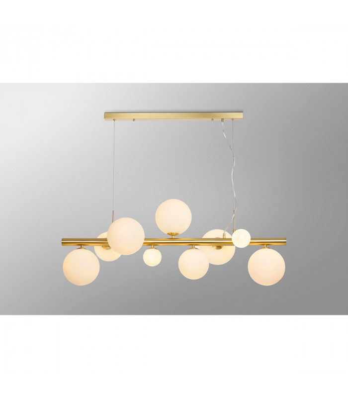 Marshall Linear Ceiling Pendant 9 Light G9 Satin Gold Opal Glass-3