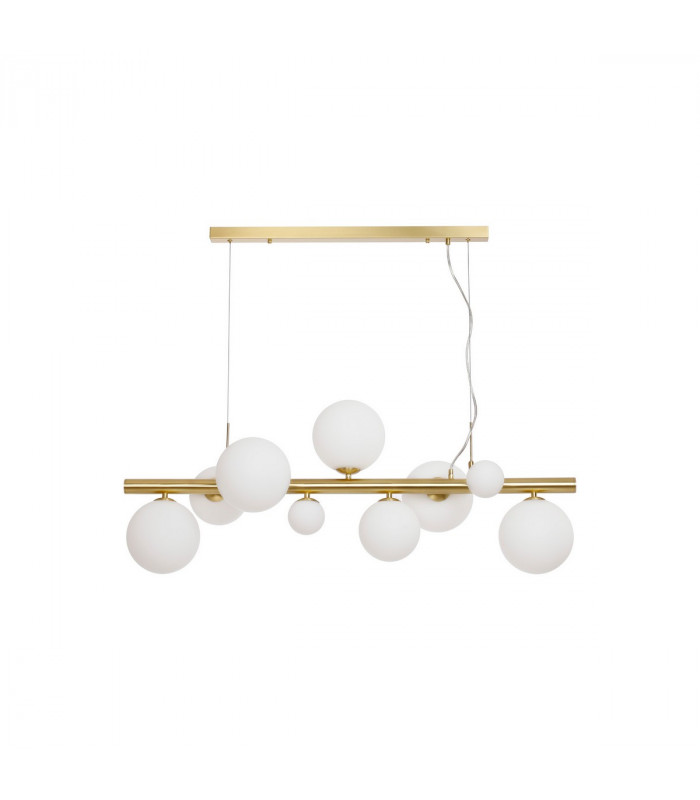 Marshall Linear Ceiling Pendant 9 Light G9 Satin Gold Opal Glass-4