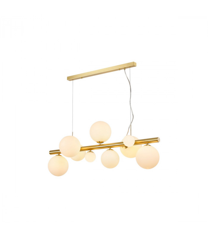 Marshall Linear Ceiling Pendant 9 Light G9 Satin Gold Opal Glass-5
