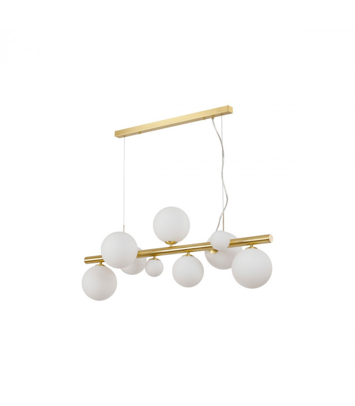 Marshall Linear Ceiling Pendant 9 Light G9 Satin Gold Opal Glass-6