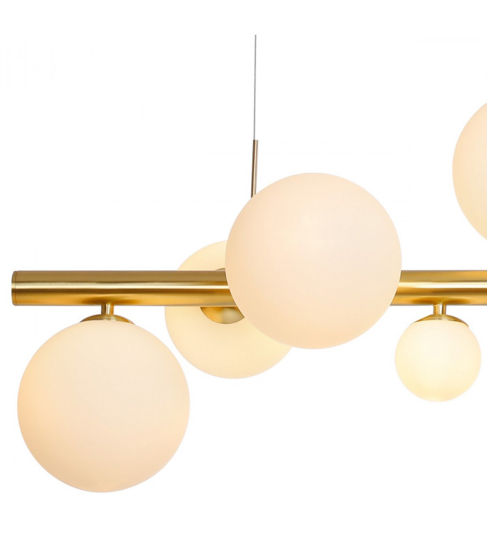 Marshall Linear Ceiling Pendant 9 Light G9 Satin Gold Opal Glass-8