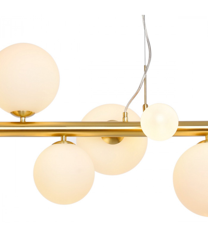 Marshall Linear Ceiling Pendant 9 Light G9 Satin Gold Opal Glass-9