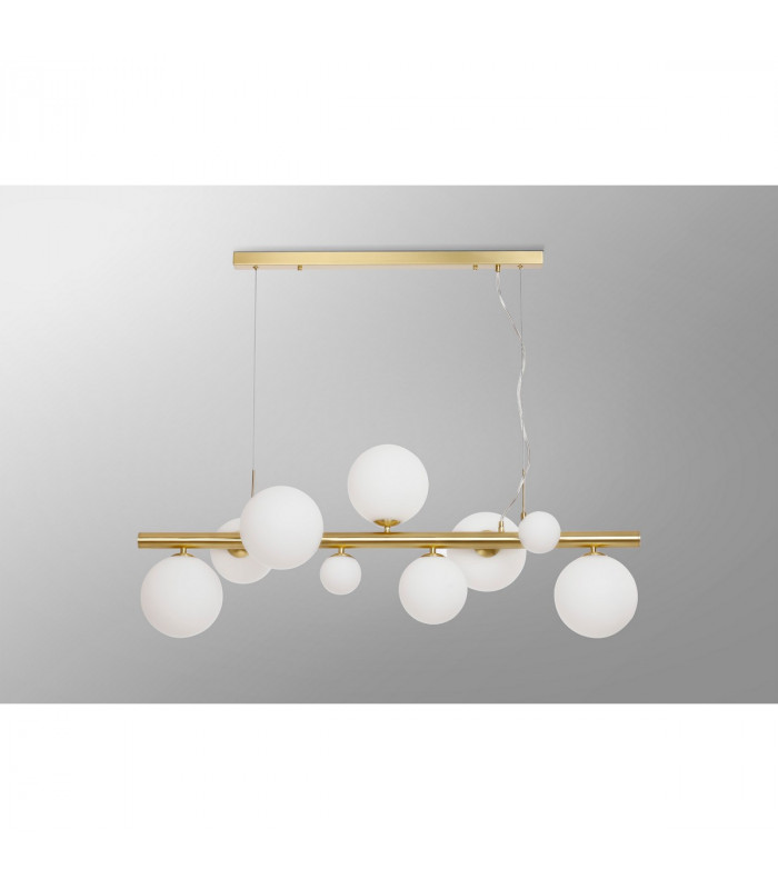 Marshall Linear Ceiling Pendant 9 Light G9 Satin Gold Opal Glass-10