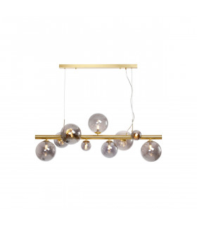 Marshall Linear Ceiling Pendant 9 Light G9 Satin Gold Smoke Plated Glass-1