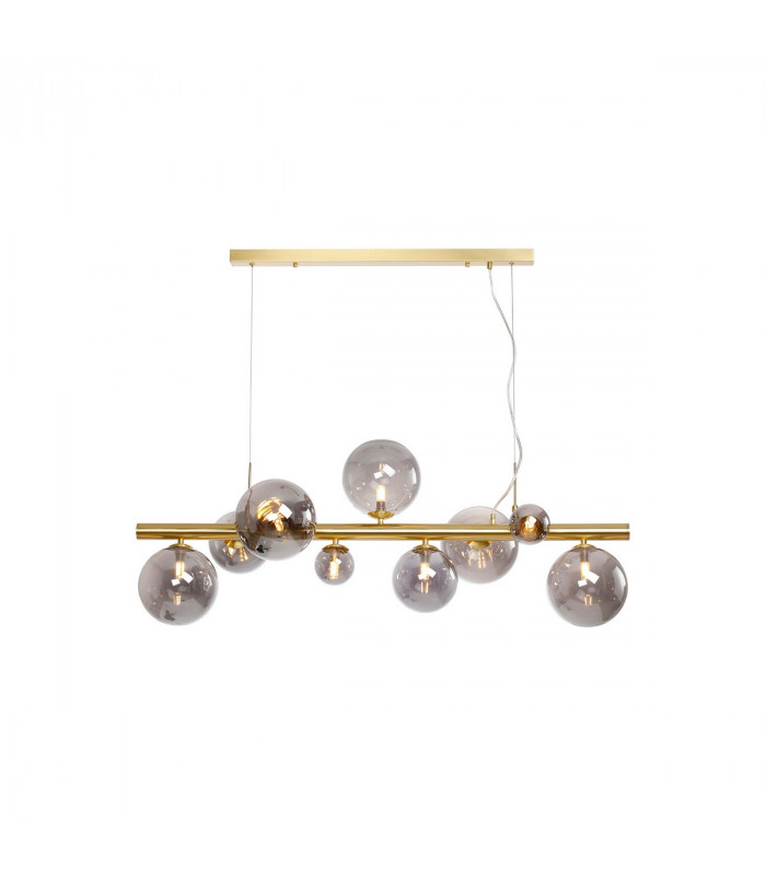 Marshall Linear Ceiling Pendant 9 Light G9 Satin Gold Smoke Plated Glass-1