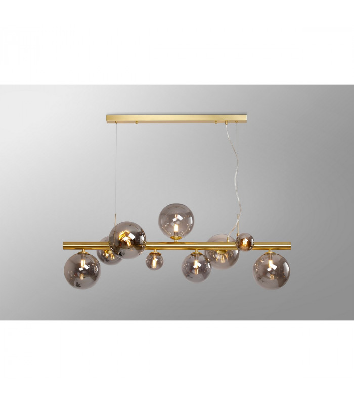 Marshall Linear Ceiling Pendant 9 Light G9 Satin Gold Smoke Plated Glass-3