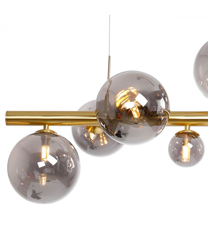 Marshall Linear Ceiling Pendant 9 Light G9 Satin Gold Smoke Plated Glass-8