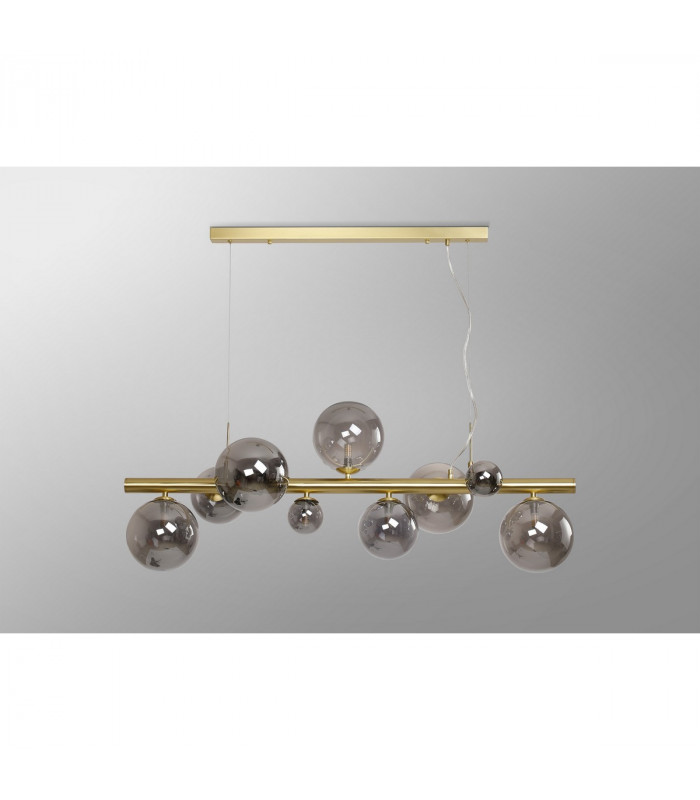 Marshall Linear Ceiling Pendant 9 Light G9 Satin Gold Smoke Plated Glass-10