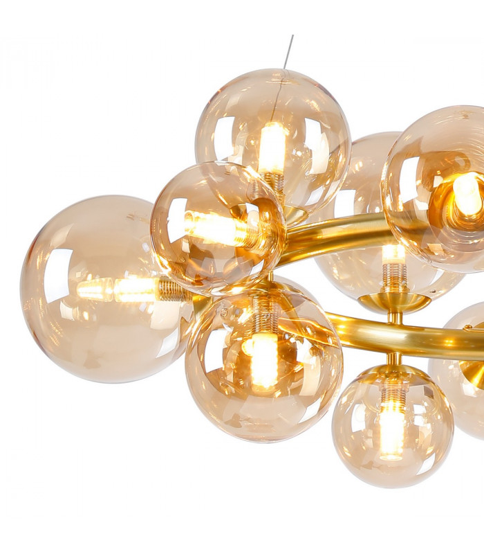 Marshall Circular Ceiling Pendant 16 Light G9 Satin Gold Amber Plated Glass-6