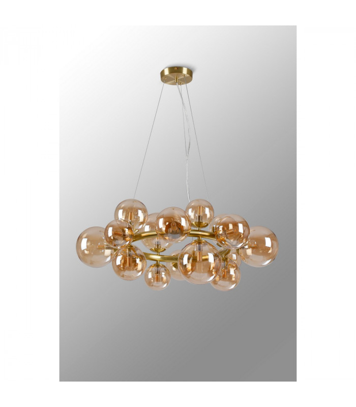Marshall Circular Ceiling Pendant 16 Light G9 Satin Gold Amber Plated Glass-8