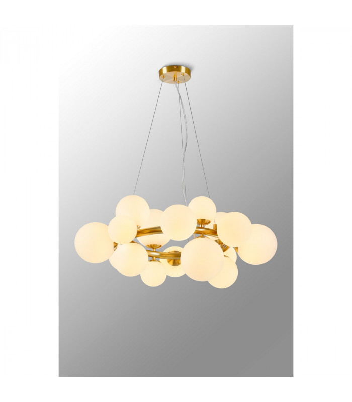 Marshall Circular Ceiling Pendant 16 Light G9 Satin Gold Opal Glass-3