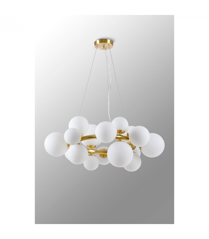 Marshall Circular Ceiling Pendant 16 Light G9 Satin Gold Opal Glass-8