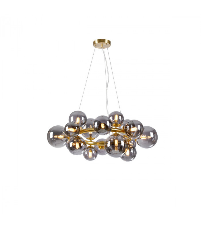 Marshall Circular Ceiling Pendant 16 Light G9 Satin Gold Smoke Plated Glass-1