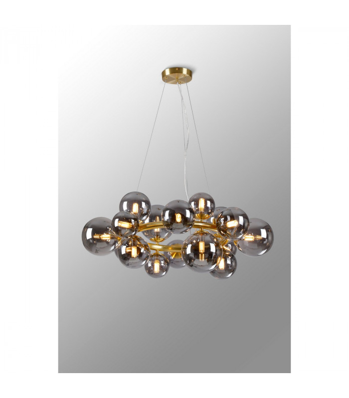Marshall Circular Ceiling Pendant 16 Light G9 Satin Gold Smoke Plated Glass-3