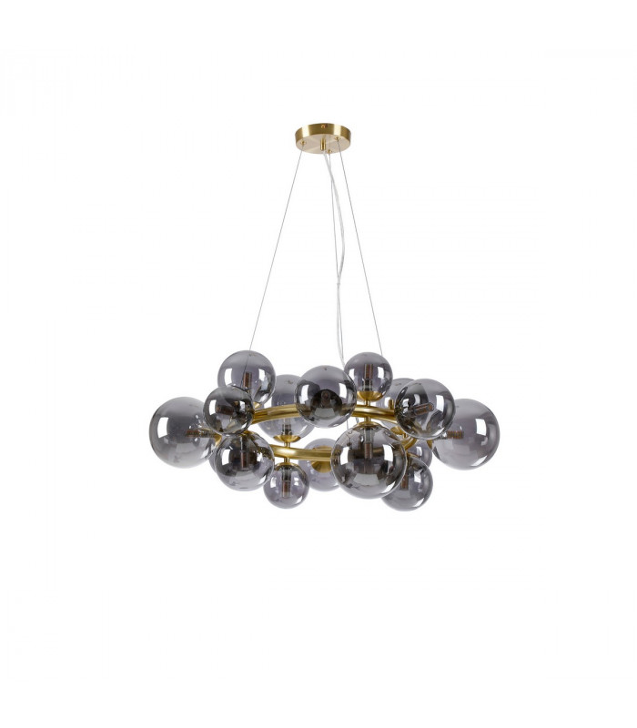 Marshall Circular Ceiling Pendant 16 Light G9 Satin Gold Smoke Plated Glass-4