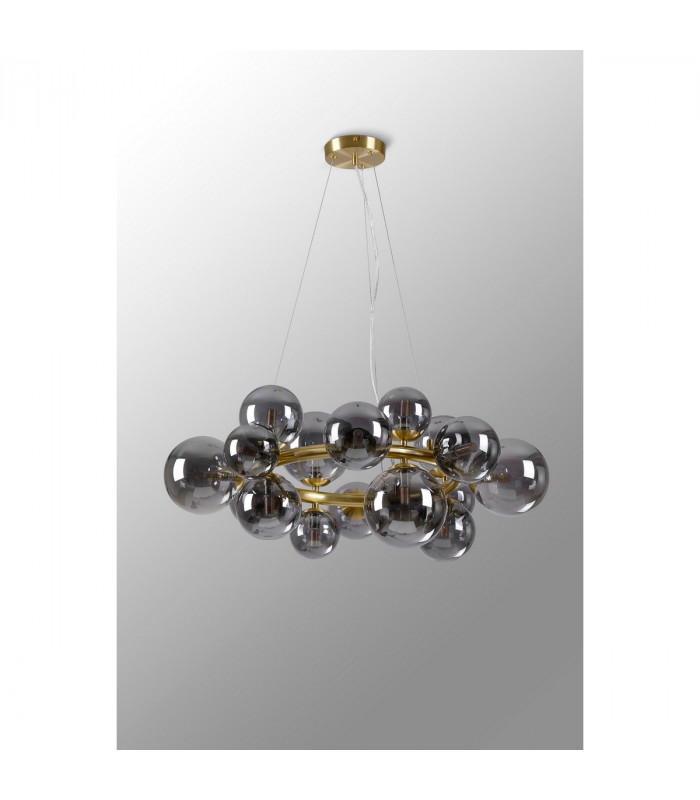 Marshall Circular Ceiling Pendant 16 Light G9 Satin Gold Smoke Plated Glass-8