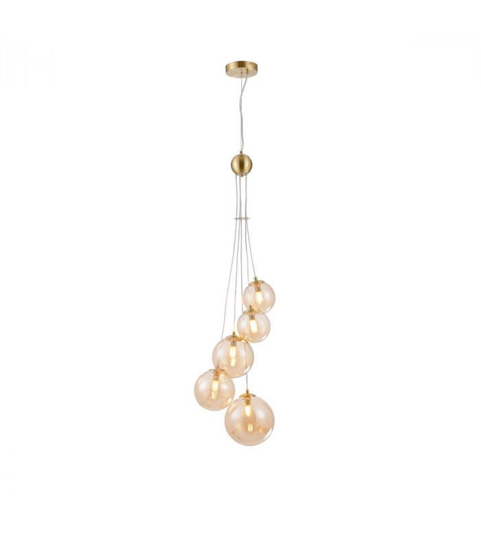 Marshall Ceiling Pendant 5 Light G9 Satin Gold Amber Plated Glass-1