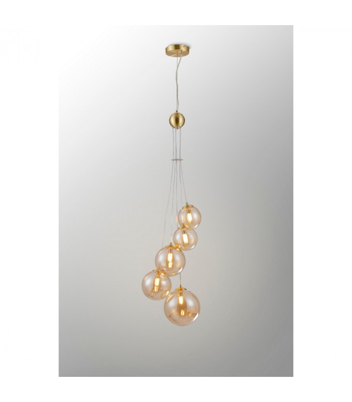 Marshall Ceiling Pendant 5 Light G9 Satin Gold Amber Plated Glass-3