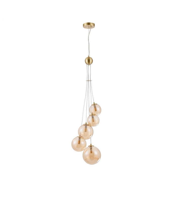 Marshall Ceiling Pendant 5 Light G9 Satin Gold Amber Plated Glass-4