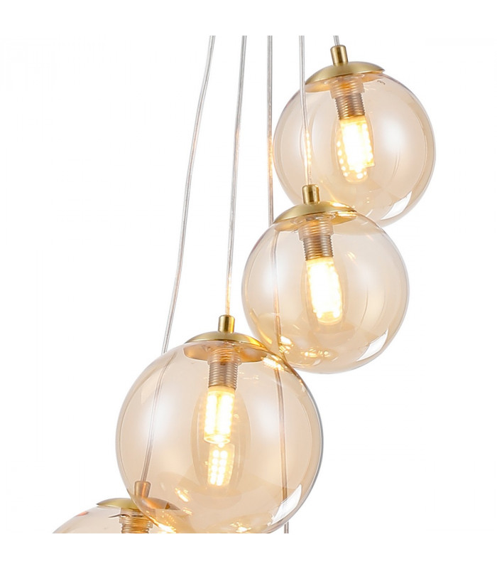 Marshall Ceiling Pendant 5 Light G9 Satin Gold Amber Plated Glass-7