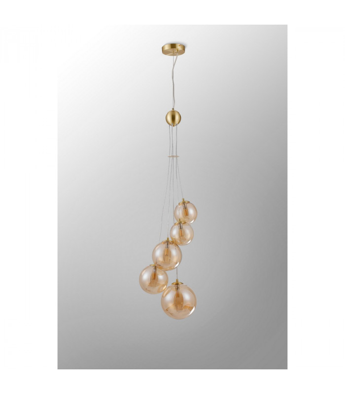 Marshall Ceiling Pendant 5 Light G9 Satin Gold Amber Plated Glass-8