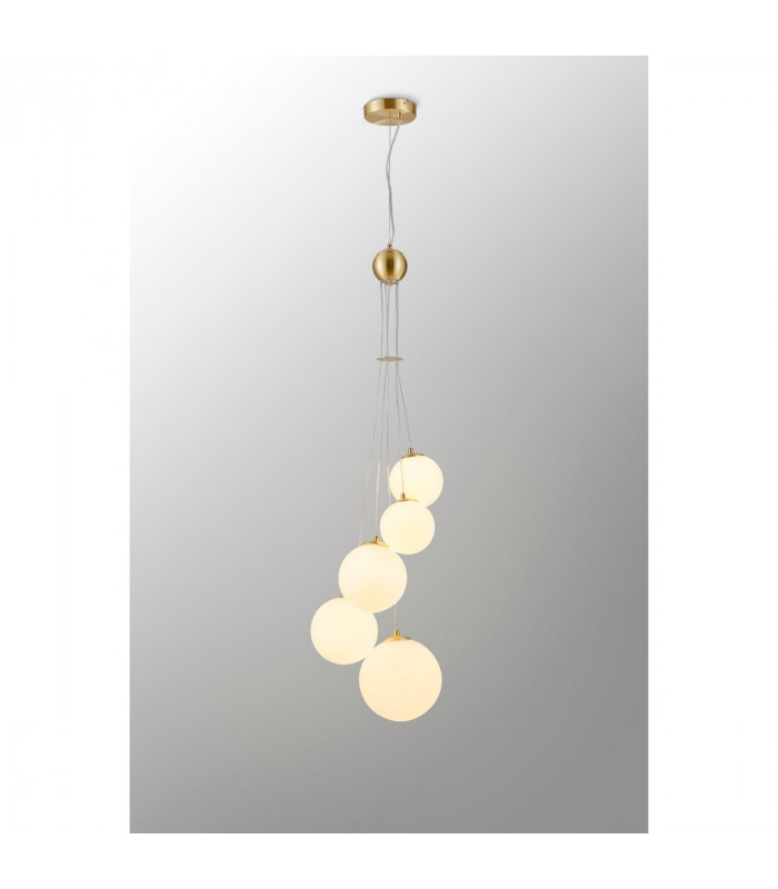 Marshall Ceiling Pendant 5 Light G9 Satin Gold Opal Glass-3