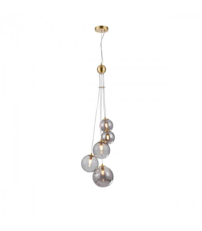 Marshall Ceiling Pendant 5 Light G9 Satin Gold Smoke Plated Glass-1
