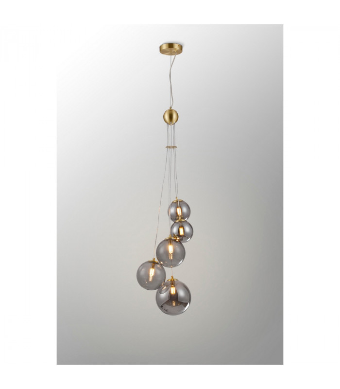 Marshall Ceiling Pendant 5 Light G9 Satin Gold Smoke Plated Glass-3