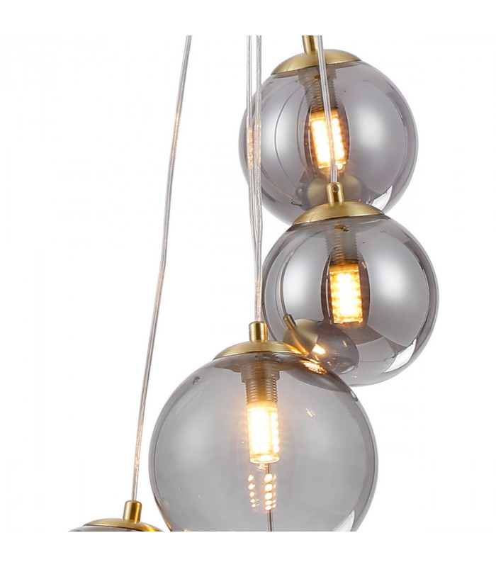 Marshall Ceiling Pendant 5 Light G9 Satin Gold Smoke Plated Glass-7