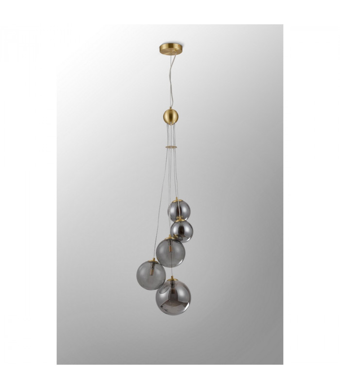 Marshall Ceiling Pendant 5 Light G9 Satin Gold Smoke Plated Glass-8