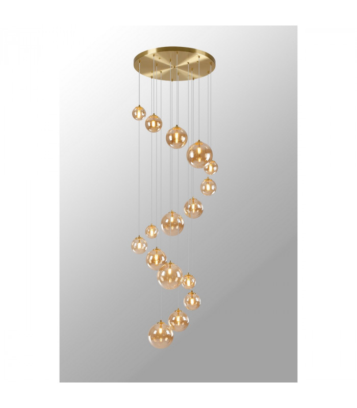 Marshall Ceiling Pendant 16 Light G9 Satin Gold Amber Plated Glass-3