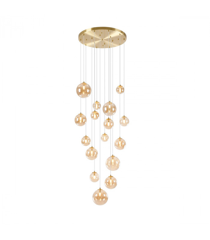 Marshall Ceiling Pendant 16 Light G9 Satin Gold Amber Plated Glass-5