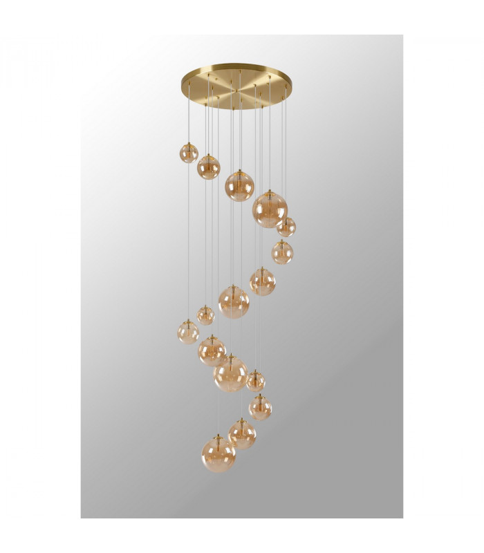 Marshall Ceiling Pendant 16 Light G9 Satin Gold Amber Plated Glass-9