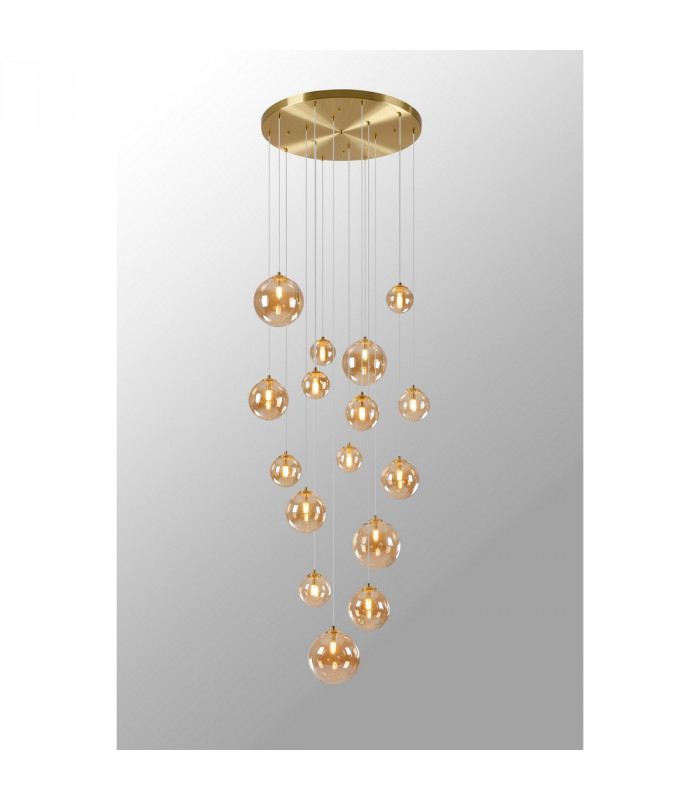 Marshall Ceiling Pendant 16 Light G9 Satin Gold Amber Plated Glass-10