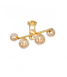 Marshall Semi Flush Ceiling Lamp 6 Light G9 Satin Gold Amber Plated Glass-1