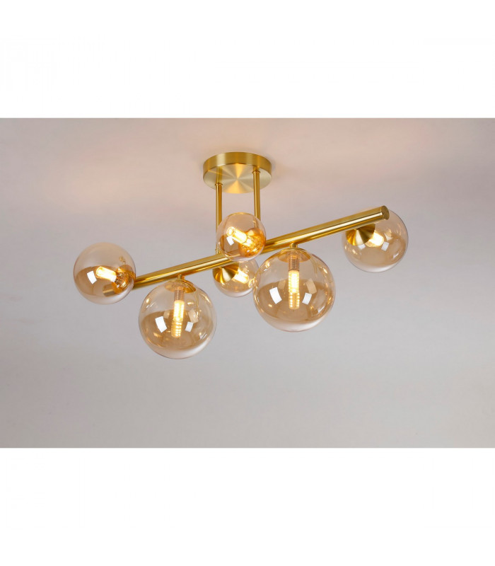 Marshall Semi Flush Ceiling Lamp 6 Light G9 Satin Gold Amber Plated Glass-3