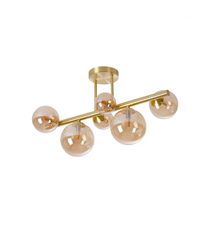 Marshall Semi Flush Ceiling Lamp 6 Light G9 Satin Gold Amber Plated Glass-4