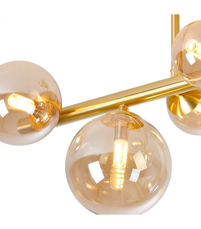 Marshall Semi Flush Ceiling Lamp 6 Light G9 Satin Gold Amber Plated Glass-6