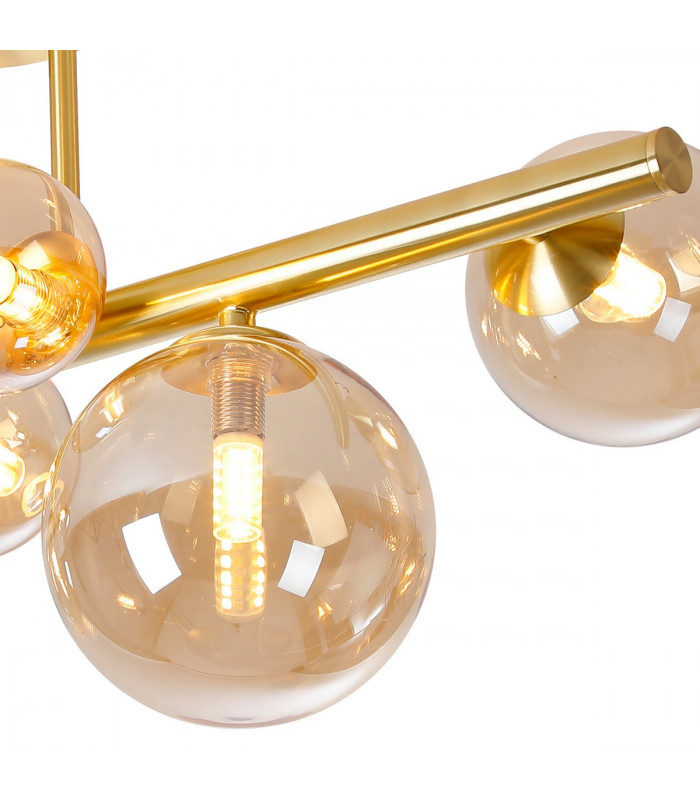 Marshall Semi Flush Ceiling Lamp 6 Light G9 Satin Gold Amber Plated Glass-7