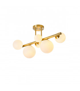 Marshall Semi Flush Ceiling Lamp 6 Light G9 Satin Gold Opal Glass-1