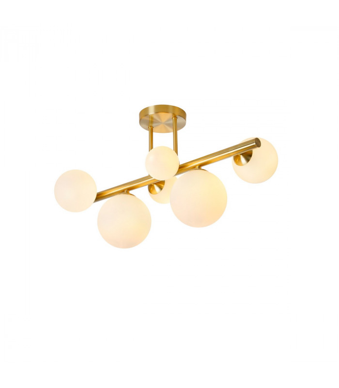 Marshall Semi Flush Ceiling Lamp 6 Light G9 Satin Gold Opal Glass-1
