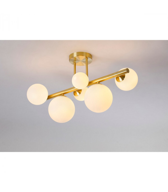 Marshall Semi Flush Ceiling Lamp 6 Light G9 Satin Gold Opal Glass-3
